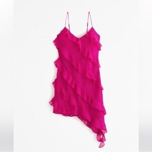 Abercrombie bright pink ruffle asymmetrical mini dress